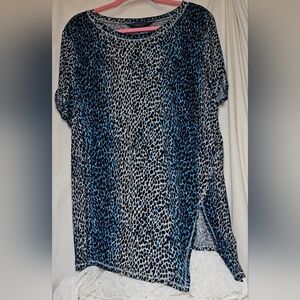 Rachel Rachel Roy Women's Plus Size Animal Print Slit Sleeve Top, Mermaid Combo